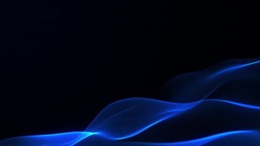 Fütüristik parlak mavi noktaların soyut, kusursuz döngüsü dijital, ışıltılı dalga parçacıkları arka plan akışı, dijital veri akışının hareketi. büyük veri arkaplan kavramı. Siber ya da teknoloji arka planı