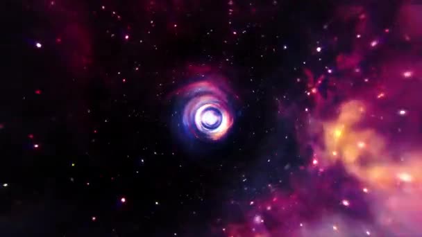 Абстрактный Светящийся Фиолетово Сине Красный Гиперкосмический Тоннель Центральной Оптической Вспышкой — стоковое видео