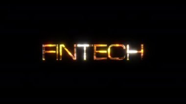 Siyah arka planda hatalı etki döngüsü başlıklı Fintech altın metni. 4K 3D pürüzsüz döngü Fintech hatası element etkisi metin animasyonu giriş başlığı için altın ışık efekti ögesi.