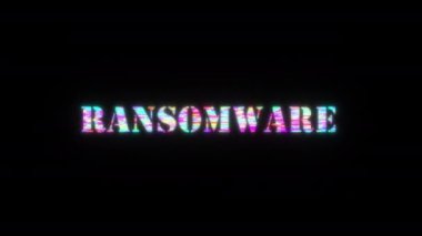 Ransomware kelimesinin renkli metni hatalı metin efektli hafif animasyon döngüsü. Giriş, başlık pankartı için 4K 3D kusursuz Fidye Yazılım Arızası Efekti elementi. Renkli Retro Oyun Konsolu Biçimi.
