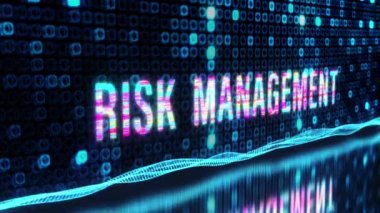 Risk Yönetimi 'nin 3B animasyonu renkli metin sözcüğü titrek ışık animasyon döngüsü dijital efektli 4k 3d kusursuz döngülü Risk Yönetimi simli efekt elementi giriş için, 