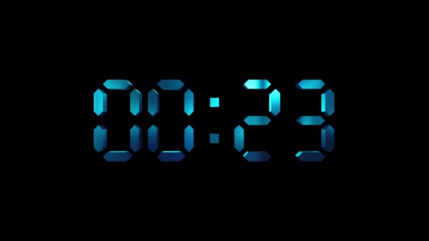 Blue Neon Light Second Digital Countdown Black Background Rendering Countdown — Stock Video