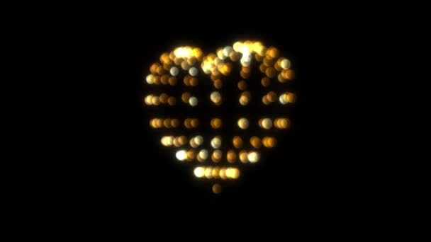 Abstract animation 3D heart of golden glitter wire mesh rotate glow circle on black background rotating loop on center. 4K 3D seamless loop for Romantic background, St. Valentines Day, Mothers day. 