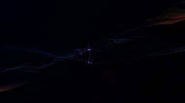 4K 3D, pürüzsüz, çok renkli, fütüristik, ışık saçan tel örgülü ses, koyu arkaplanda akıyor. Parlayan dalga fütüristik teknoloji ızgara çizimi çizimi. Harmanlanmış ağ. Yumuşak kıvrımlı sıvı dizisi.