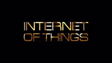 Internet Of Thing altın metin ilanı animasyonu QuickTime Alpha Channel ProRes 4444 kullanılarak izole edilmiş bir kelime. 4K 3D, vdo kompozisyonu için nesne sözcüğünün kusursuz döngü interneti oluşturma efekti.