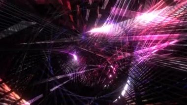 Soyut parlak pembe pembe mor kaos üçgeni örgü tünel animasyonunda hareket ediyor. Müzik v için Kusursuz Döngü Fütürist 3d Animasyon Sanatı