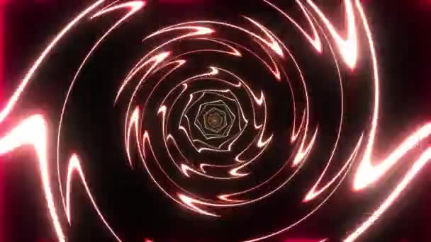 Abstraktní Pozadí Zářivými Neonovými Světly Šestiúhelníkový Převodový Kroužek Tunel Nekonečné — Stock video