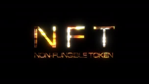 Nft Nebo Non Fungible Token Zlatý Text Efektem Závady Smyčka — Stock video