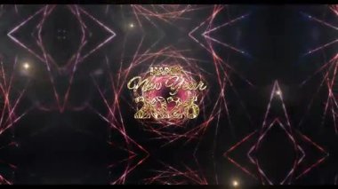 2026 Happy New Year glow golden text shine light effect with digital line tunenl cinematic title  on black abstract background