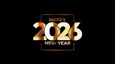 2026 Happy New Year golden text shine flickering light effect animation on black background.2026 Happy New Year text with looping flickering gold glowing light texture. Isolated alpha channel Apply prores 444