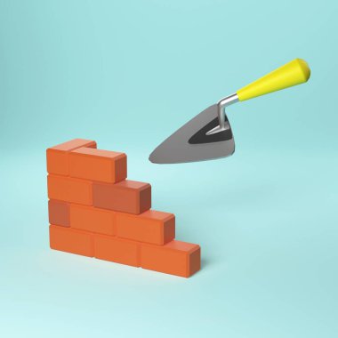 Mala ve tuğla duvar 3D illüstrasyon. Çalışma yeri