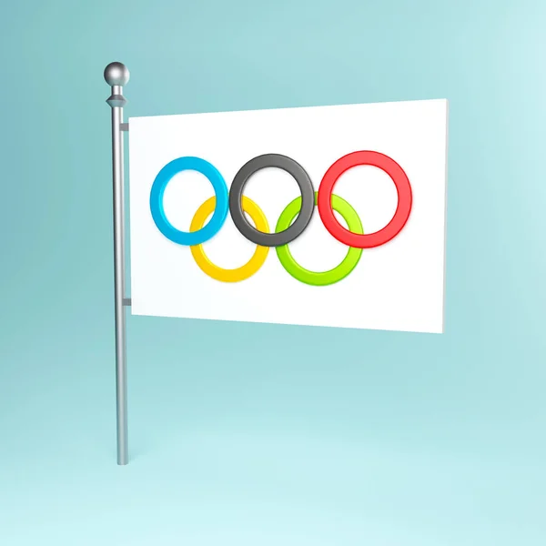 Illustrazione Una Bandiera Olimpica Con Anelli Olimpici Pennone — Foto Stock