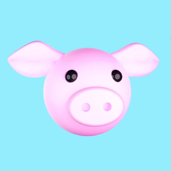 一个有耳朵的粉色卡通猪头3D插图 — 图库照片
