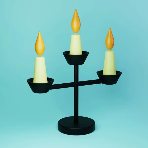 Triple Iron Candlestick Burning Candles Illustration — Stock Photo, Image