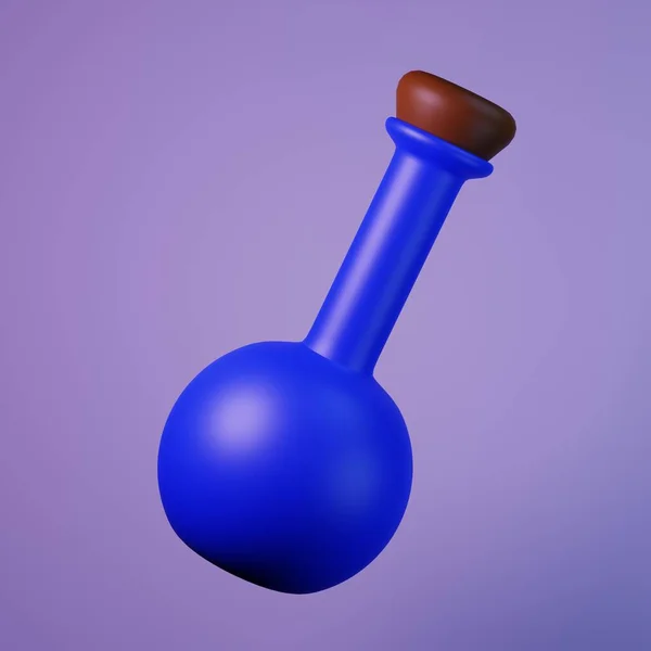 コルク栓付きブルーガラス瓶のポーション3Dイラスト — ストック写真