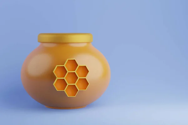 黄色のガラス蜂蜜瓶とハニカムとふた 3Dレンダリング — ストック写真