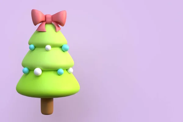 Árbol Año Nuevo Navidad Con Bolas Arco Render Illustration — Foto de Stock