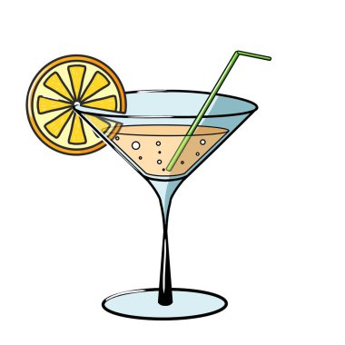 Beyaz arka planda bir dilim parlak limon ve kamışlı yaz kokteyli içeceği olan bir bardak tasviri. Bir menü, kitapçık, kartpostal, sunum, kılavuz, kontrol listesi, broşür, etiket