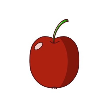 Beyaz arka planda parlak kırmızı bir elma tasviri. Baskı, kumaş çizimi, duvar kağıdı, arkaplan, menü, broşür, broşür, broşür, kartpostallar, davetiyeler için ideal