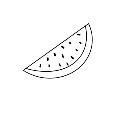 Beyaz arkaplanda, renksiz, siyah bir karpuz çizgisi. Dekorasyon için uygun, tasarım öğesi, menü, broşür, kartpostallar, reklamlar, sunumlar