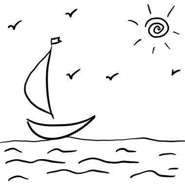 El yazısıyla dekoratif tasarım elementlerinden oluşan bir koleksiyon. Beyaz arkaplandaki karalamaların modaya uygun bir tarzında elle yapılmış. Tema, yaz deniz resimleri. Dekorasyon, tasarım, süs için