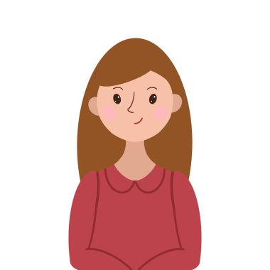 Beyaz bir arka planda bel boyunda bir kadının, bir çalışanın ya da bir ev kadınının, serbest çalışan ya da bir ofis çalışanının karikatür tarzı portresi. Rehberler, Sunumlar, Reklamlar, Kılavuzlar, Kontrol Listesi, Kitapçık