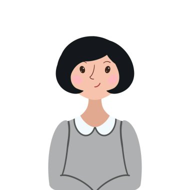 Beyaz bir arka planda bel boyunda bir kadının, bir çalışanın ya da bir ev kadınının, serbest çalışan ya da bir ofis çalışanının karikatür tarzı portresi. Rehberler, Sunumlar, Reklamlar, Kılavuzlar, Kontrol Listesi, Kitapçık