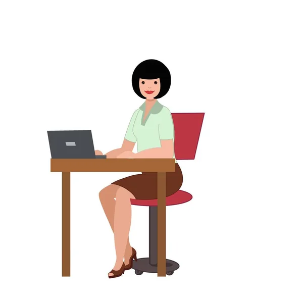 Απεικόνιση Ενός Κοριτσιού Που Κάθεται Και Εργάζεται Έναν Υπολογιστή Στο — Φωτογραφία Αρχείου