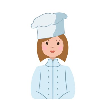 Özel giysiler içinde çalışan profesyonel bir çalışanın portresi, beyaz arka planda bir kadın şef. Menü, kılavuz, kontrol listesi, kılavuz, kontrol listesi, sunum, reklam, kitapçık