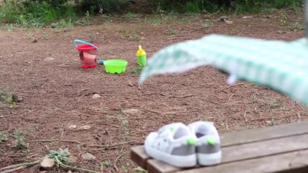 Kind spielt bei Picknick — Stockvideo