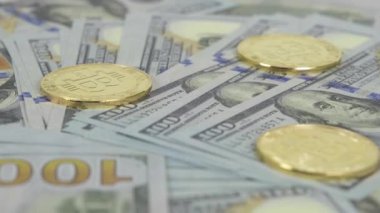 Dolar ve bitcoin, 3 versiyon zaman dilimi olarak dönen bir sürü dolar ve bitcoin.