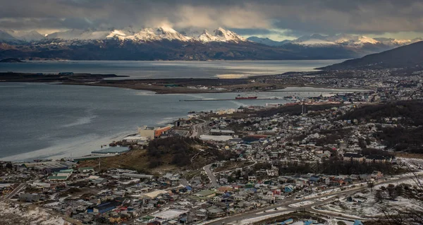 Vue Panoramique Ville Ushuaia Après Midi Des Montagnes Des Andes — Photo