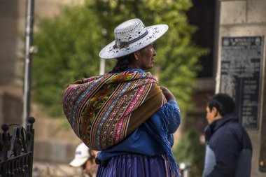 Tipik Güneyli Amerikan Puna 'lı yerli kadın. Güney Bolivya.