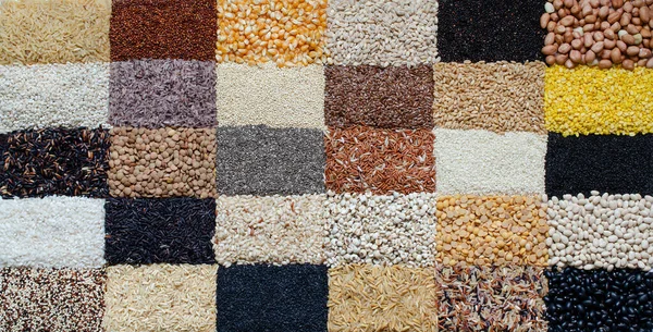 Cereales Orgánicos Secos Semillas Grano Fondo Patrón Pared Ladrillo Para — Foto de Stock
