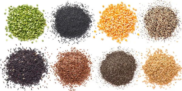 Collectiion Dry Organic Cereal Grain Seed Pile White Background Consisted — Φωτογραφία Αρχείου
