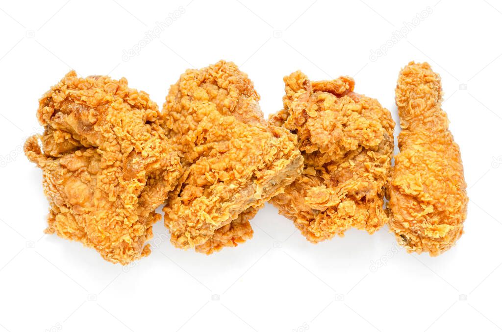 Four pieces of delicious homemade fry chicken on white background