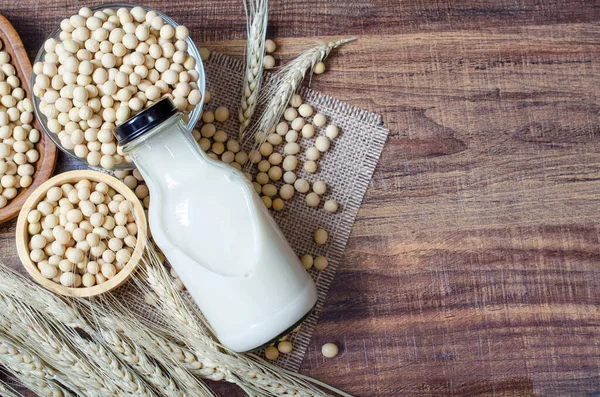 Vue Dessus Lait Soja Bio Sec Fait Maison Bouteille Verre — Photo