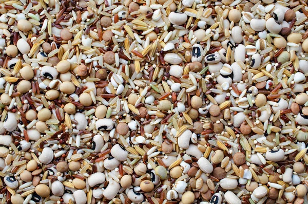 Pila Mixta Cereales Orgánicos Secos Semillas Grano Sobre Fondo Blanco — Foto de Stock