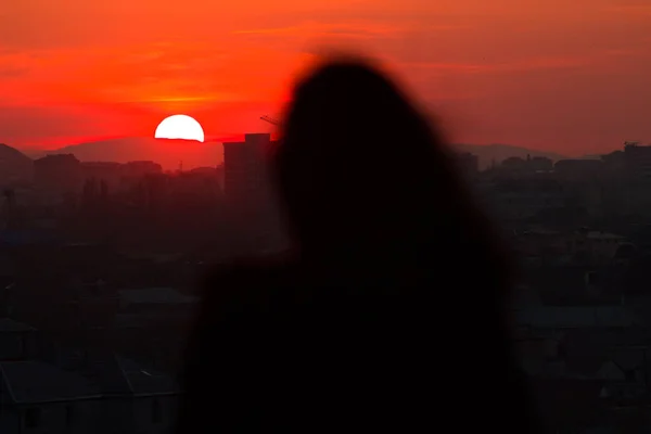 Woman Silhouette Red Sunset — Stock Photo, Image