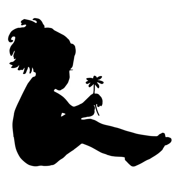 Silhouette di un bambino con camomilla — Vettoriale Stock
