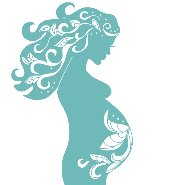 Turkuaz renkli vintage süsleme ile hamile kadın — Stok Vektör