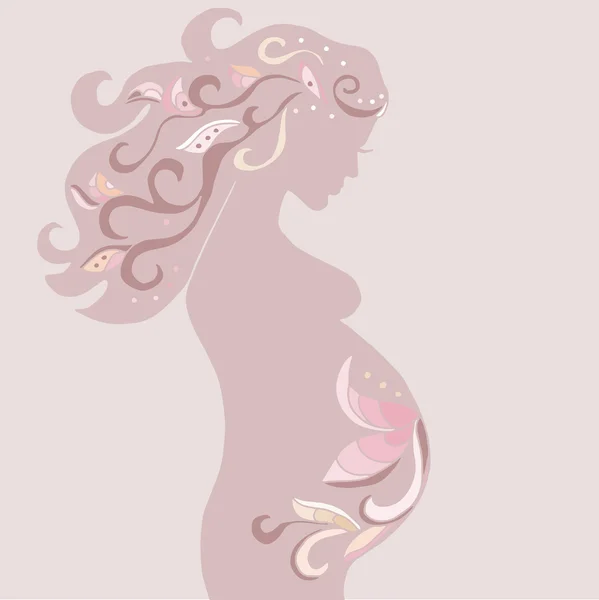 Femme enceinte avec ornement vintage en couleur rose — Image vectorielle