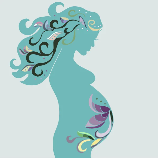 Femme enceinte avec ornement vintage en couleur turquoise — Image vectorielle