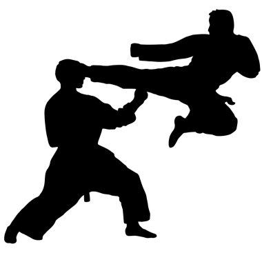 Karate. Spor. karate tutumlu kick atlamak. İzole