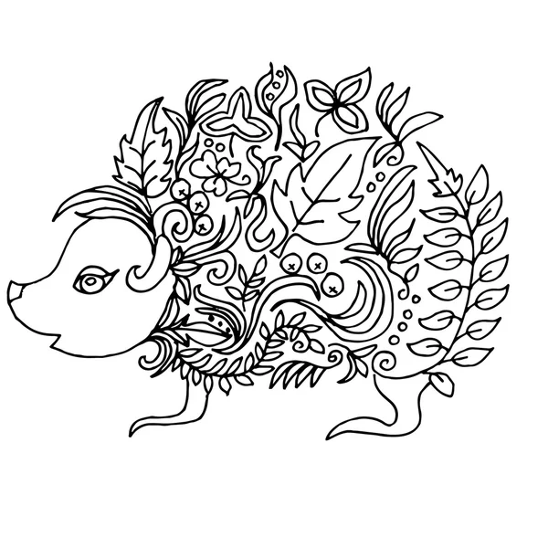 Little hedgehog, illustration for coloring on white background — Stock Vector