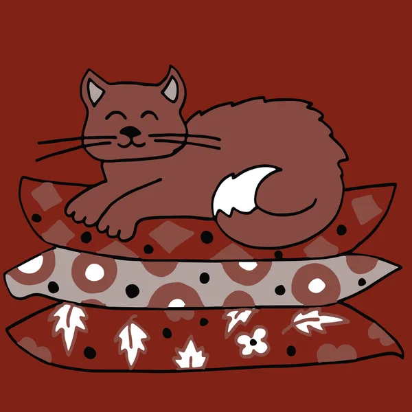 Ilustração original de alta qualidade de gato em travesseiros — Vetor de Stock