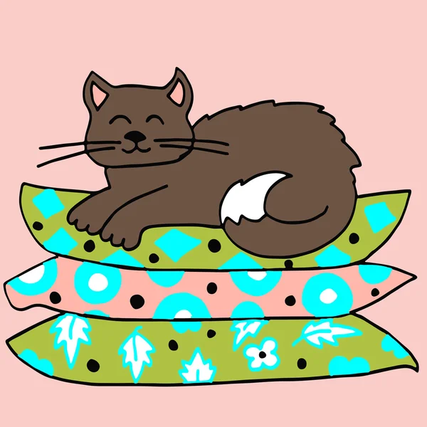Wysokiej jakości Oryginalna ilustracja kot na poduszki — Wektor stockowy
