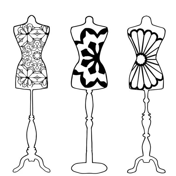 Mannequins drawn in outline on white background with cool pattern — Stock Vector