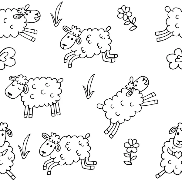 Patrón sin costura con ovejas para colorear — Archivo Imágenes Vectoriales