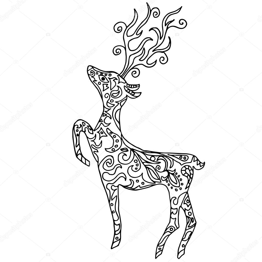 Cerf   colorier ou tatouage isolé sur fond blanc — Image vectorielle